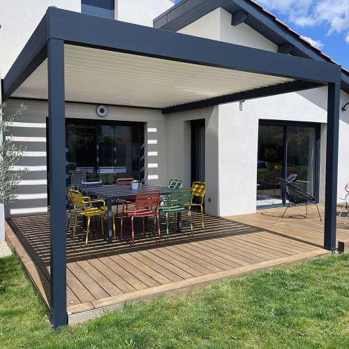 Pergola bois à ventelles - 20m² - TONNELLES - AUVENTS - COUR ET J