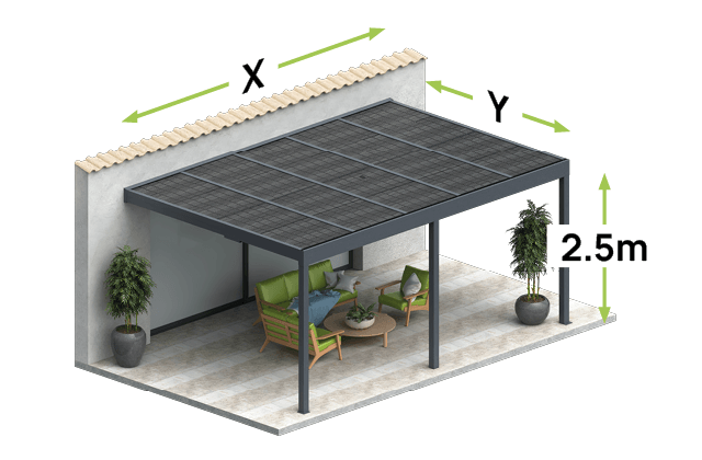 Pergola Solaire Lounge 2 modules 10 à 14 panneaux photovoltaiques
