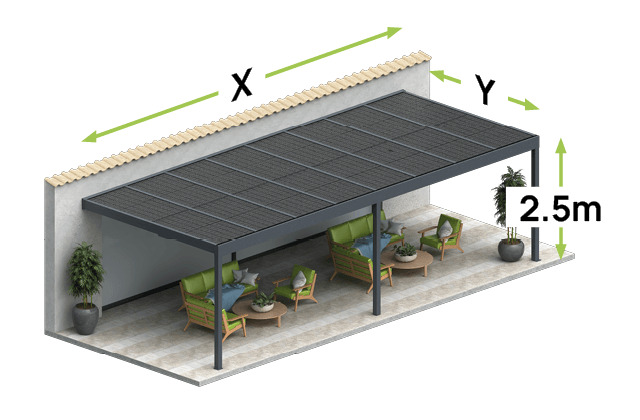 Pergola Solaire Lounge 2 modules 16 à 18 panneaux photovoltaiques