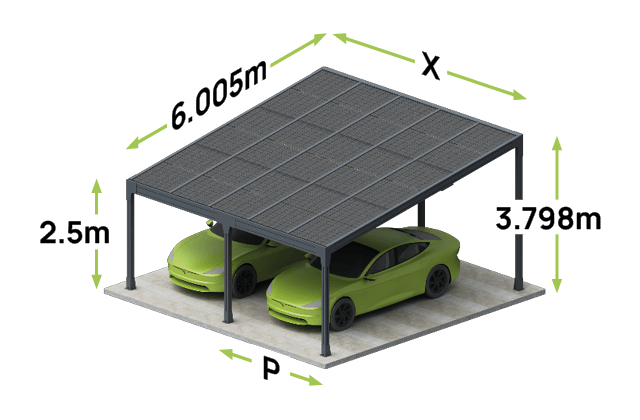 Carport autoportée 2 places -  stationnement parallèle à l'avancée