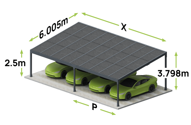 Carport autoportée 4 places -  stationnement parallèle à l'avancée