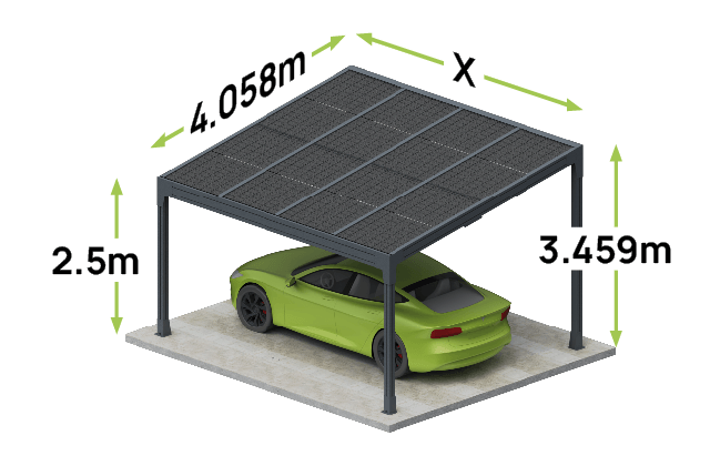 Carport 1 place avec pente -  stationnement perpendiculaire à l'avancée