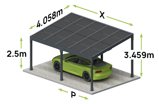 Carport 6 poteaux 1 place -  stationnement perpendiculaire à l'avancée