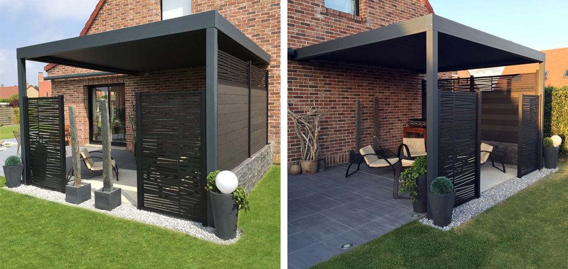 Pergola avec brise-vue aluminium